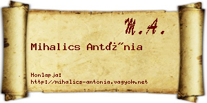 Mihalics Antónia névjegykártya