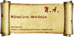 Mihalics Antónia névjegykártya
